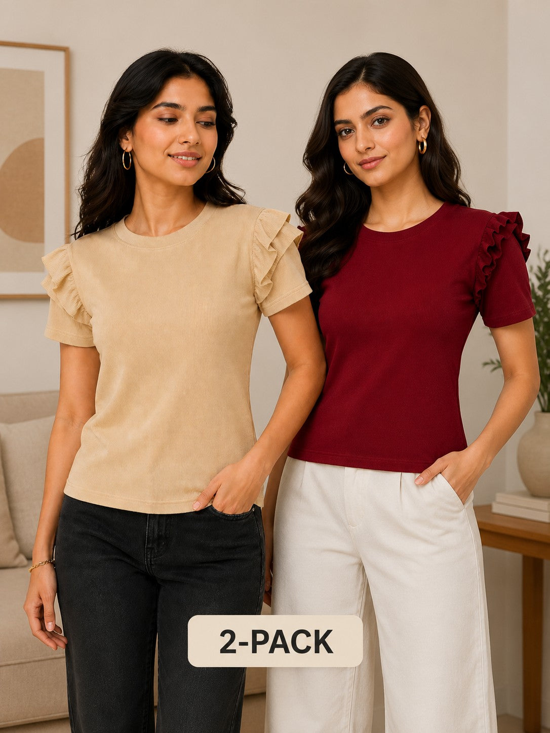 Maroon & Beige Cotton Crop Top Combo