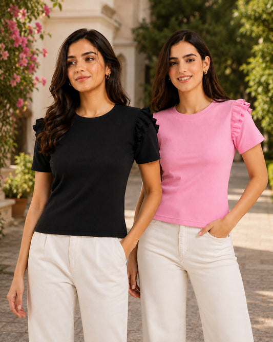 Black & Baby Pink Cotton Crop Top Combo