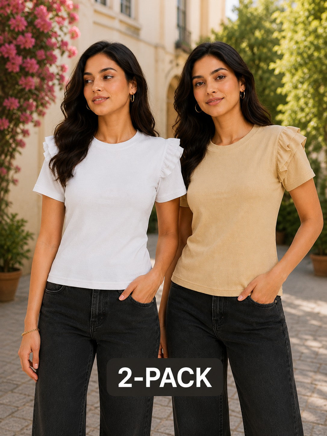 White & Beige Cotton Crop Top Combo