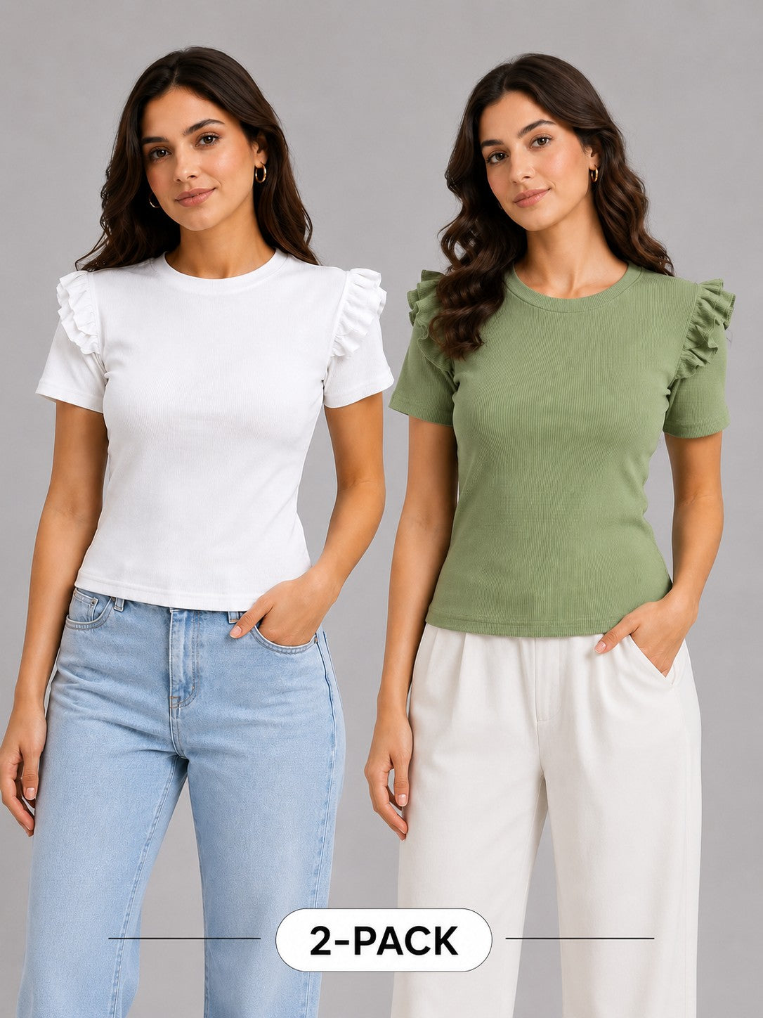 White & Pista Green Cotton Crop Top Combo