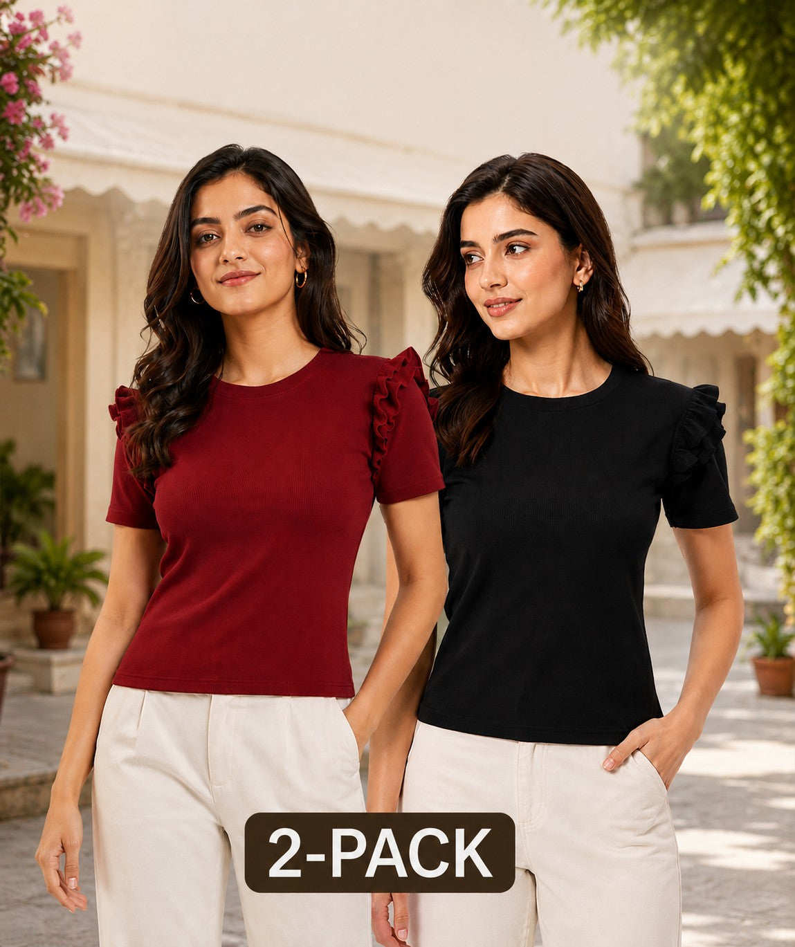 Black & Maroon Cotton Crop Top Combo