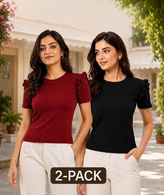 Black & Maroon Cotton Crop Top Combo