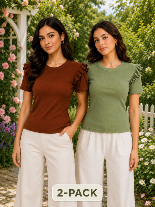 Brown & Pista Green Cotton Crop Top Combo