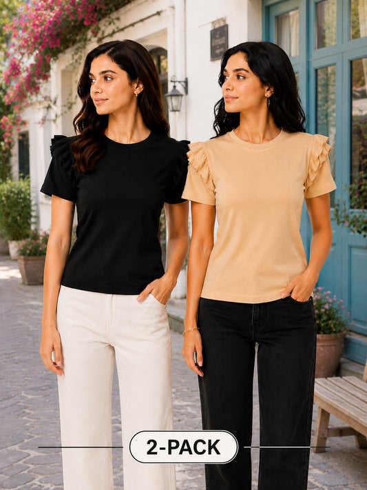 Black & Beige Cotton Crop Top Combo
