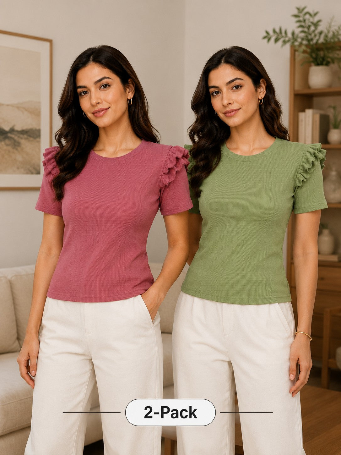 Rose Pink & Pista Green Cotton Crop Top Combo