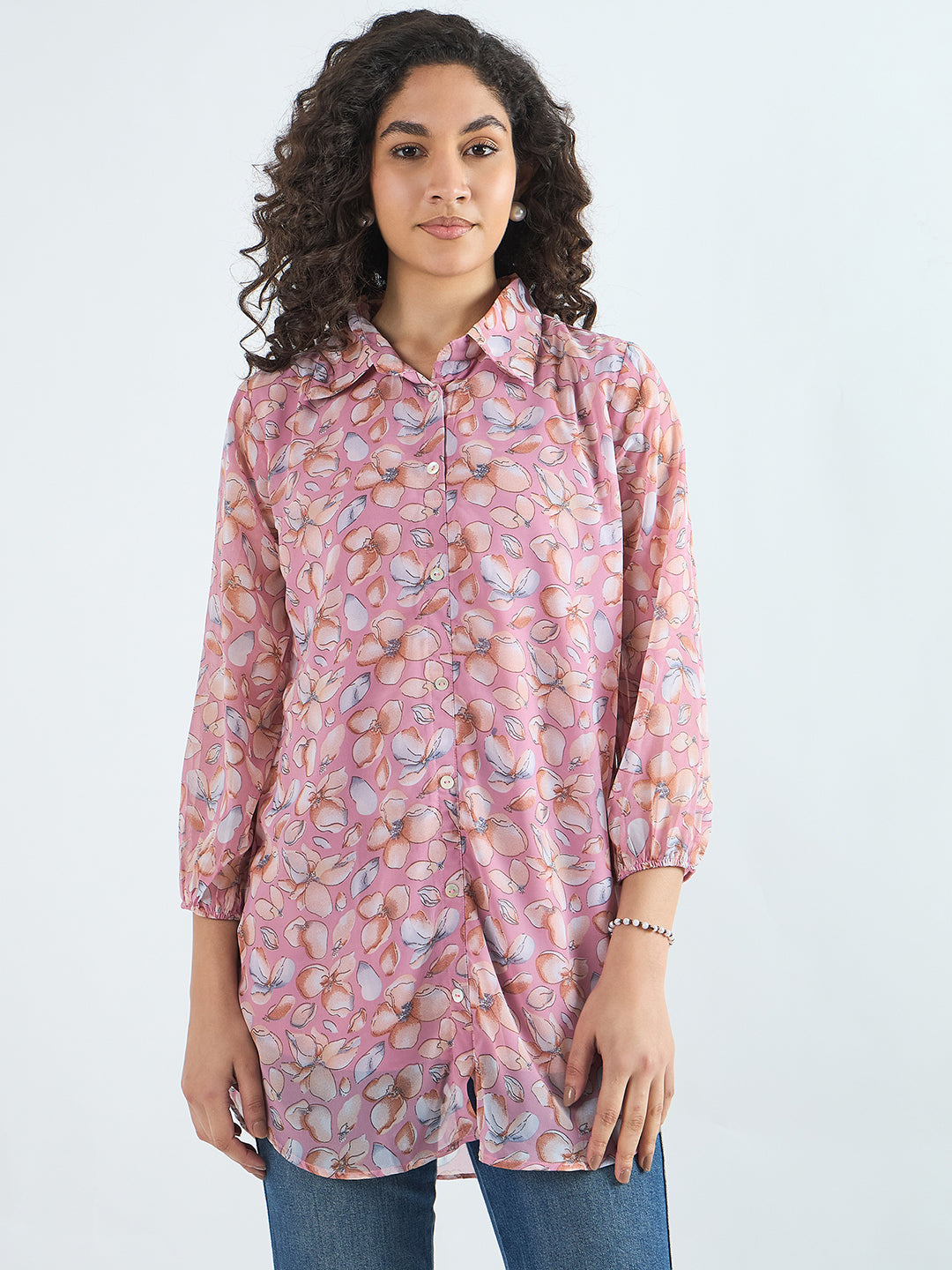 Shirt Collar Printed Tunic