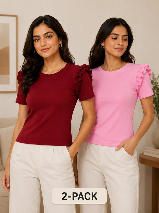 Maroon & Baby Pink Cotton Crop Top Combo