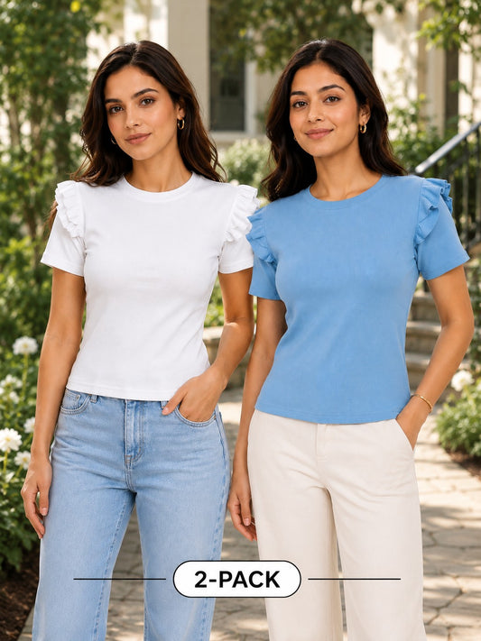 White & Sky Blue Cotton Crop Top Combo