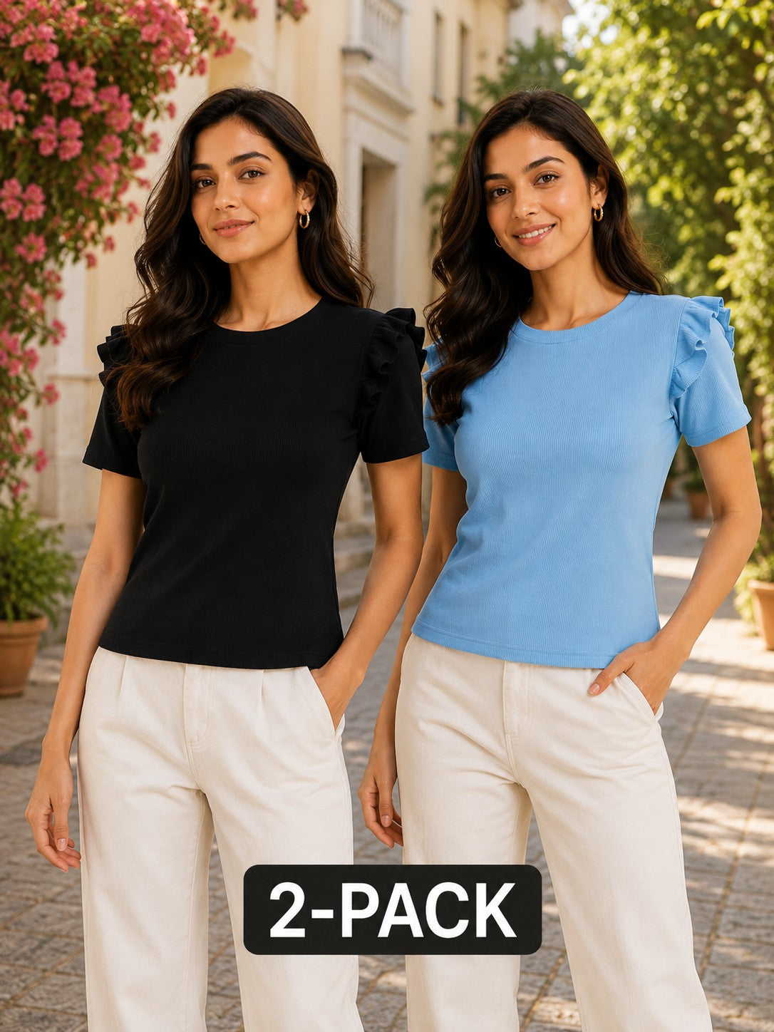 Black & Sky Blue Cotton Crop Top Combo