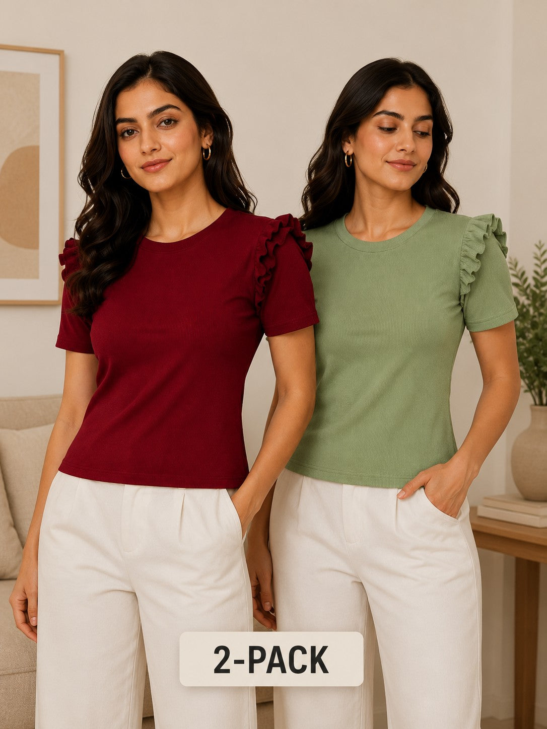 Maroon & Pista Green Cotton Crop Top Combo
