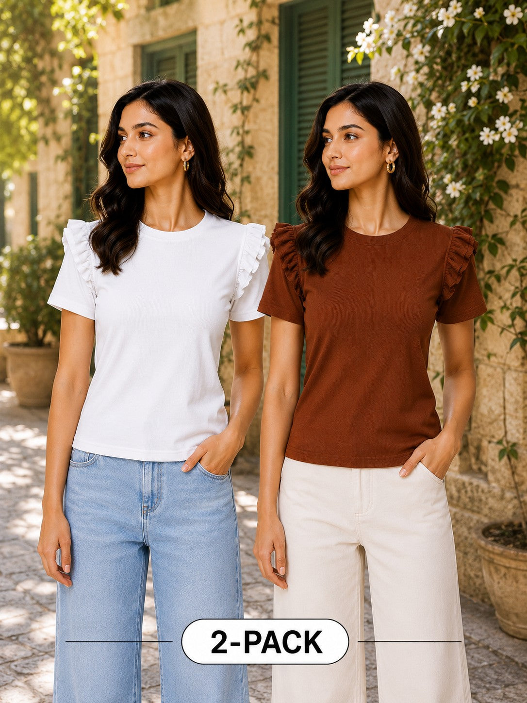 White & Brown Cotton Crop Top Combo