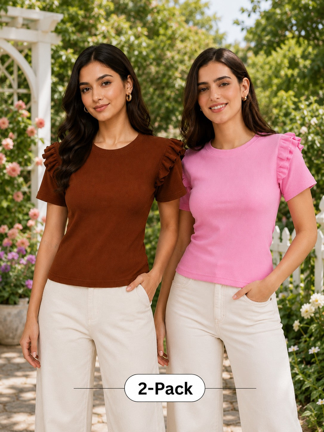 Brown & Baby Pink Cotton Crop Top Combo