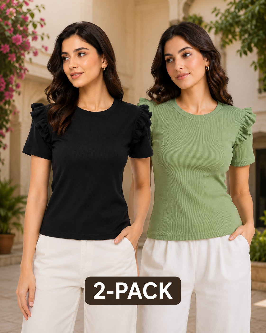 Black & Pista Green Cotton Crop Top Combo