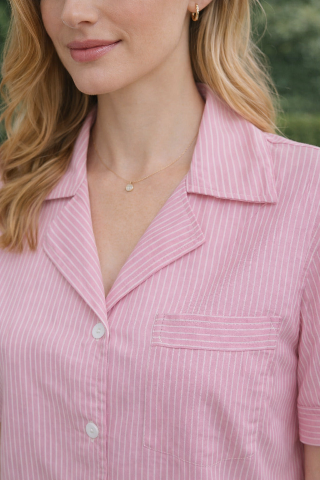 Women Pink Striped Cotton Night Suit Set
