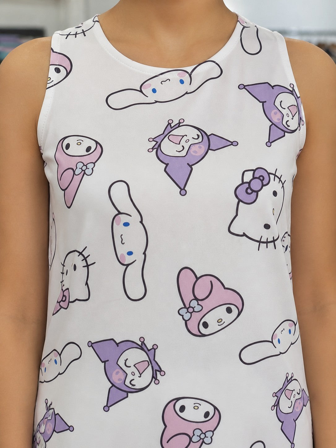 Women White & Purple Cartoon Printed Night Suit Set