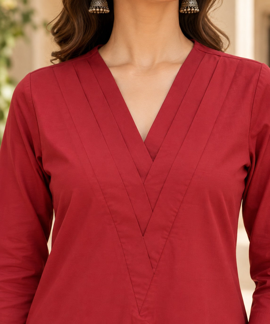 Women Solid Cotton Triple V Neck Kurta Set