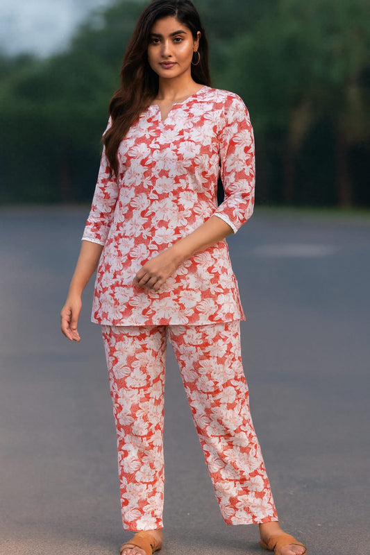 Women Floral Printed Cotton Night Suit Set