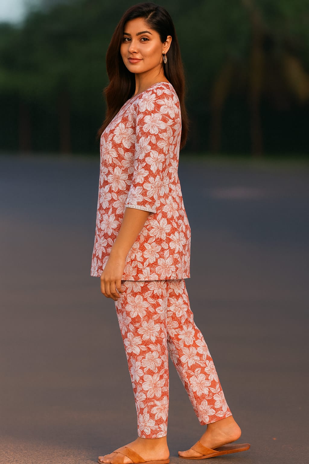 Women Floral Printed Cotton Night Suit Set