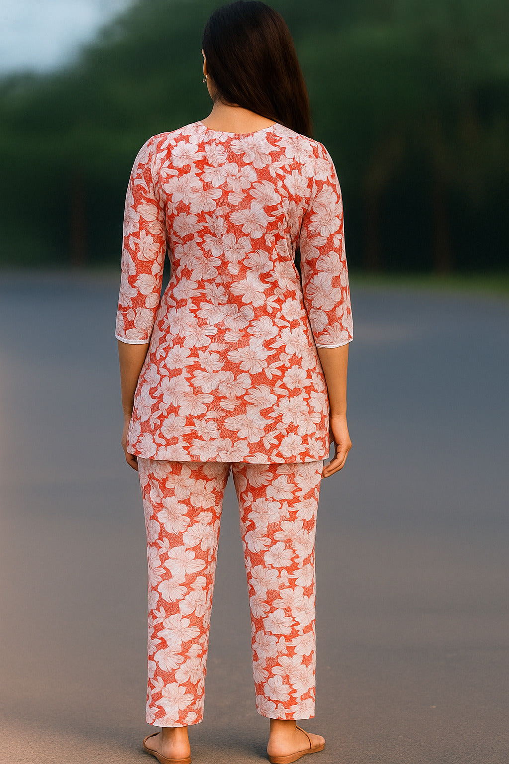 Women Floral Printed Cotton Night Suit Set
