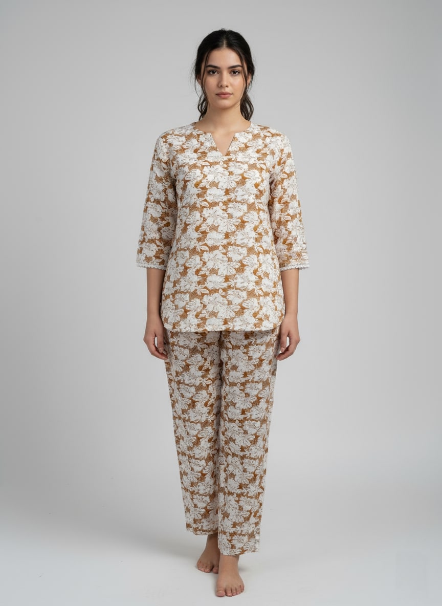 Women Floral Printed Cotton Night Suit Set