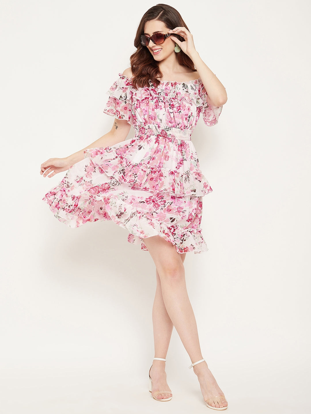 Women Fit and Flare Pink Dress BITTERLIME Women Fit and Flare Pink Dress BITTERLIME