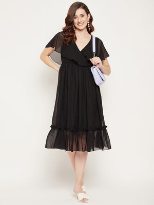 Black Georgette Fit & Flare Dress