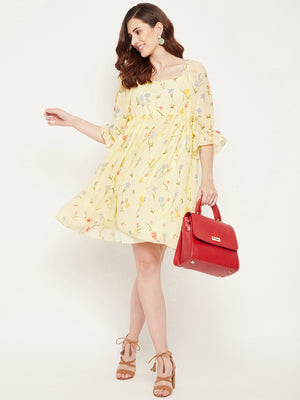 Puff Sleeves Floral Georgette Dress