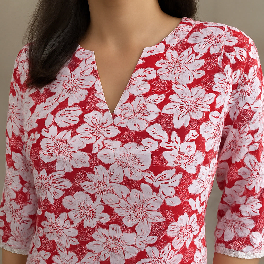 Women Floral Printed Cotton Night Suit Set