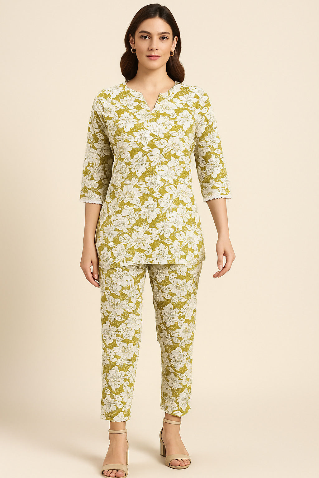 Women Floral Printed Cotton Night Suit Set