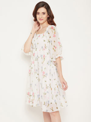 Women Fit and Flare White Dress