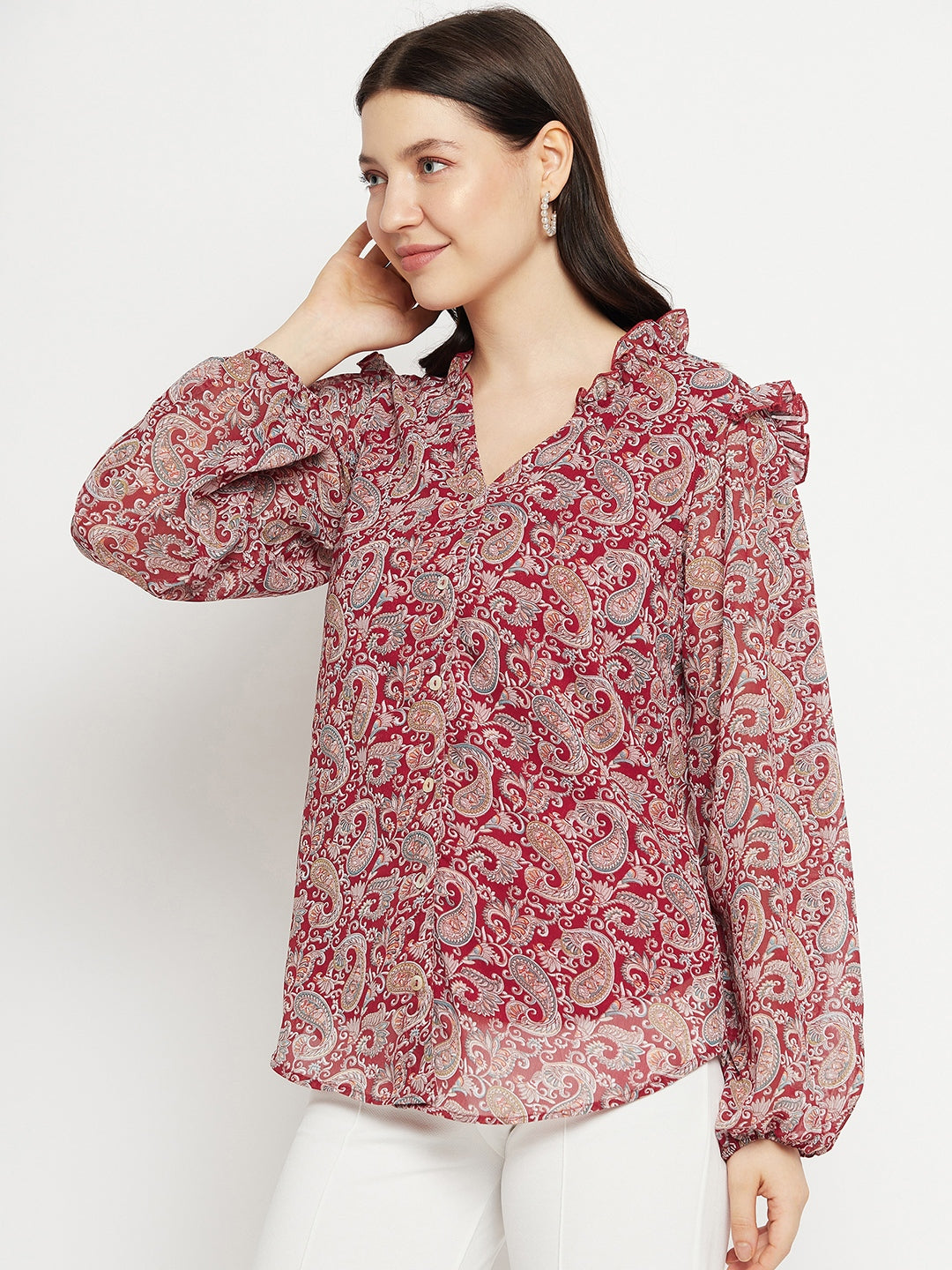 Paisley Printed Smart Opaque Georgette Casual Shirt