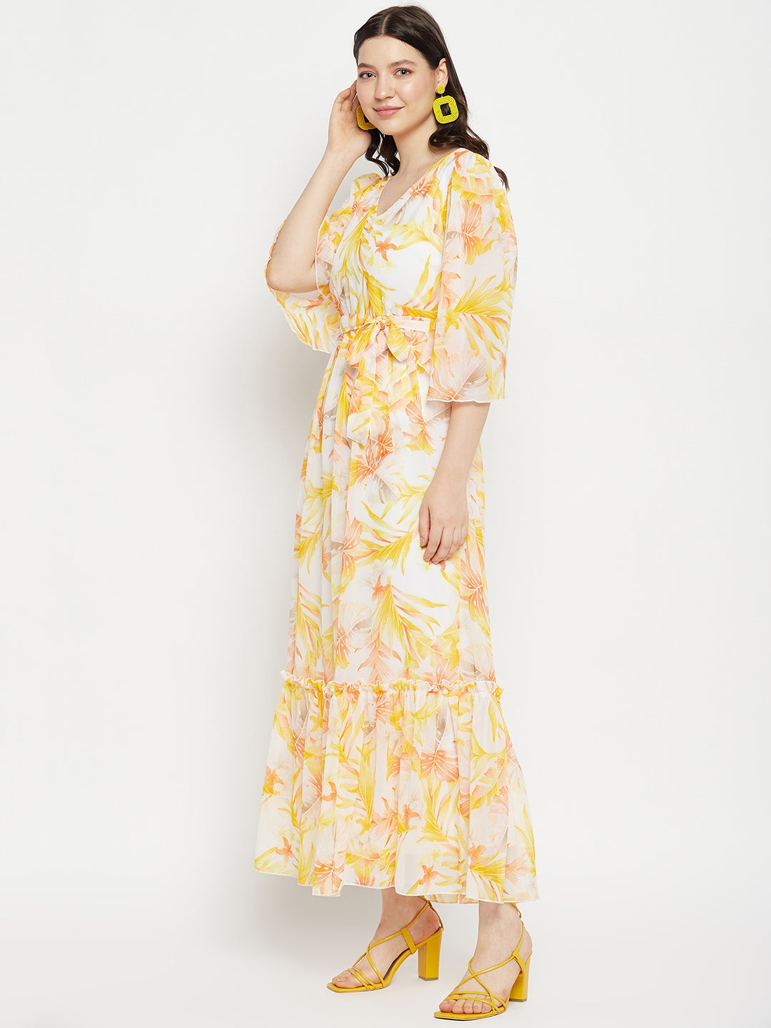 Tropical Printed Georgette Maxi Dress