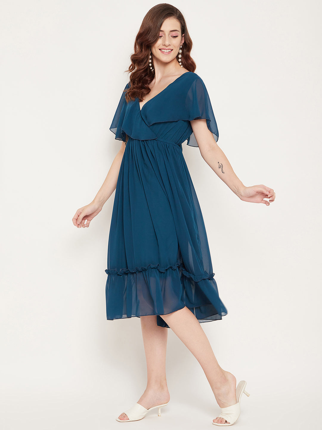 Women Blue Midi Dress BITTERLIME Women Blue Midi Dress BITTERLIME