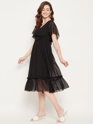 Black Georgette Fit & Flare Dress