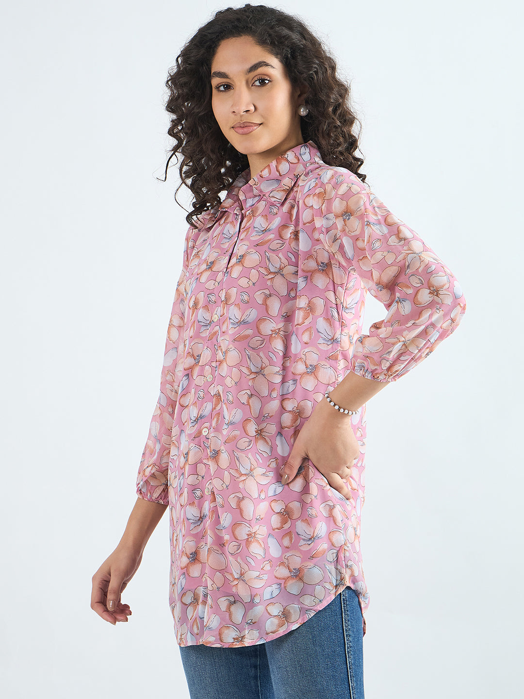 Shirt Collar Printed Tunic