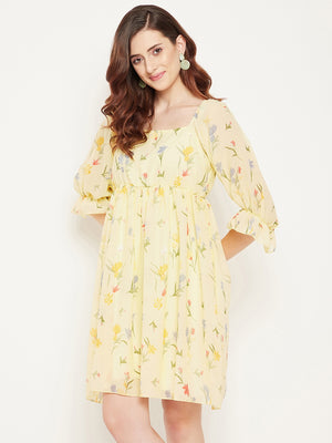 Puff Sleeves Floral Georgette Dress