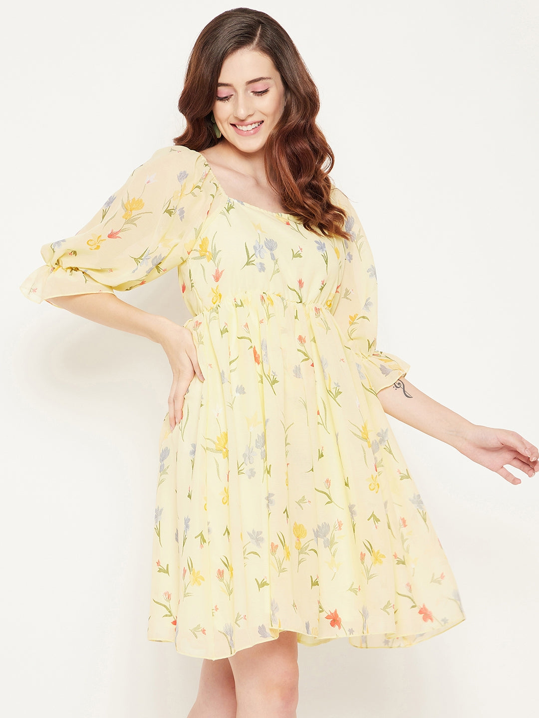 Puff Sleeves Floral Georgette Dress