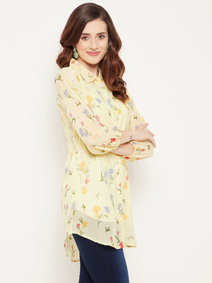 Yellow & Red Shirt Collar Printed Tunic