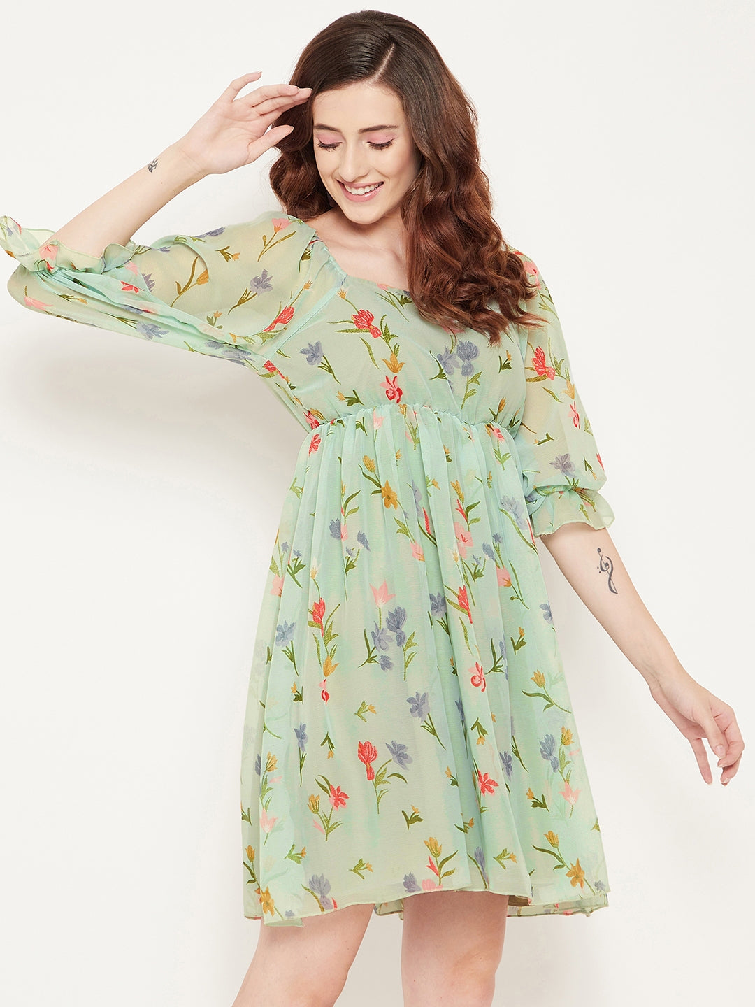 Women Fit and Flare Green Dress