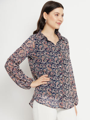 Paisley Printed Smart Opaque Georgette Casual Shirt