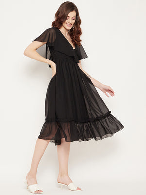 Black Georgette Fit & Flare Dress