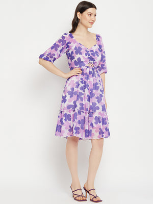 Floral Printed Tie-Ups Detail Georgette Fit & Flare Dress