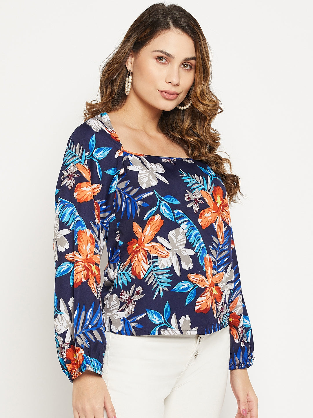 Floral Printed Puff Sleeve Blouson Top