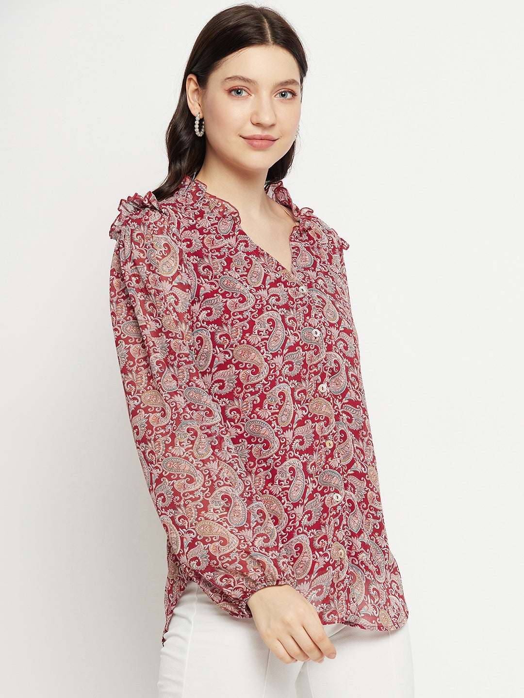 Paisley Printed Smart Opaque Georgette Casual Shirt