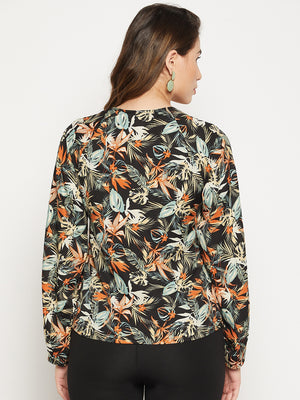 Floral Printed Puff Sleeve Blouson Top