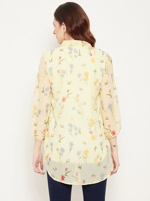 Yellow & Red Shirt Collar Printed Tunic