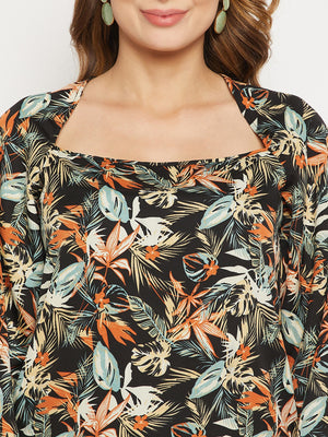 Floral Printed Puff Sleeve Blouson Top