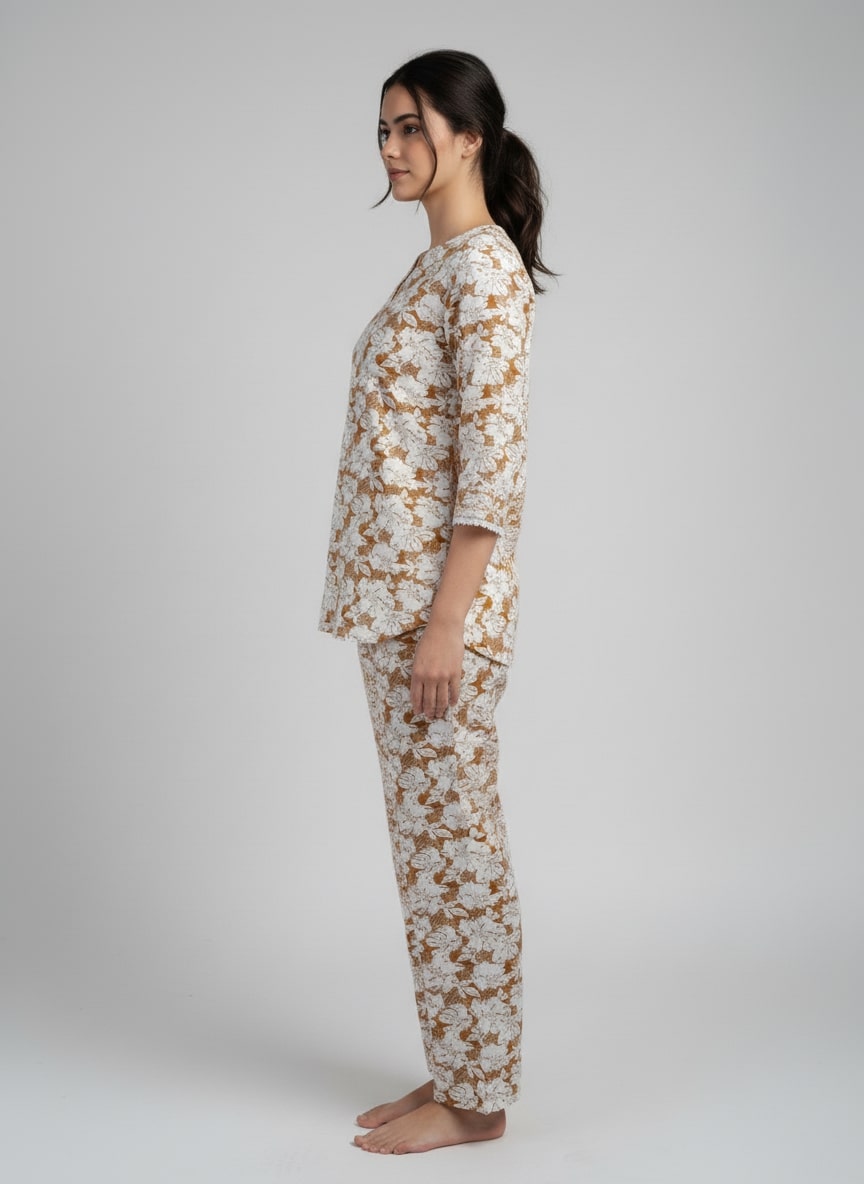 Women Floral Printed Cotton Night Suit Set