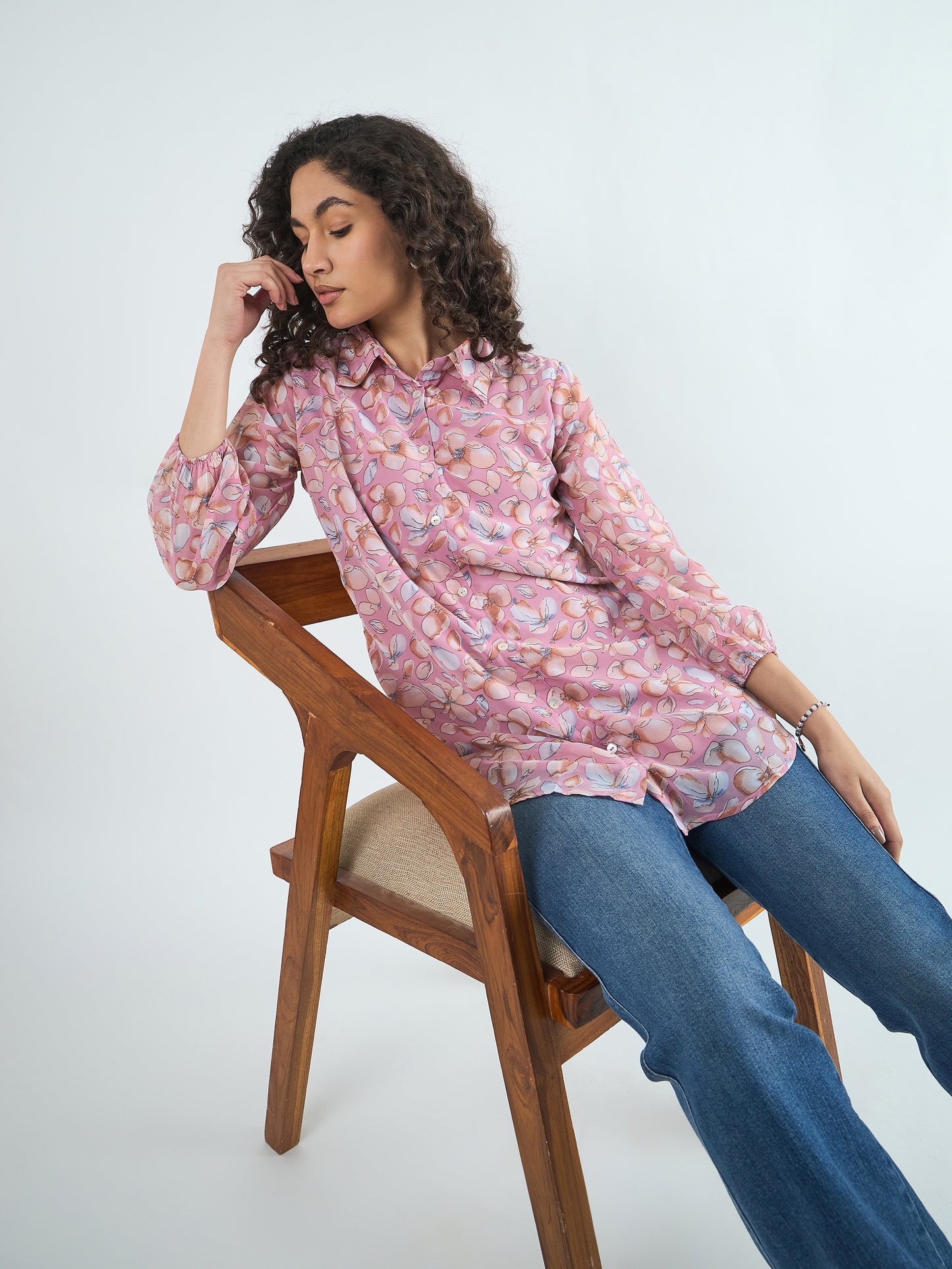 Shirt Collar Printed Tunic