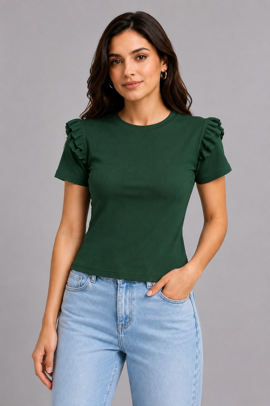 Black & Bottle Green Cotton Crop Top Combo